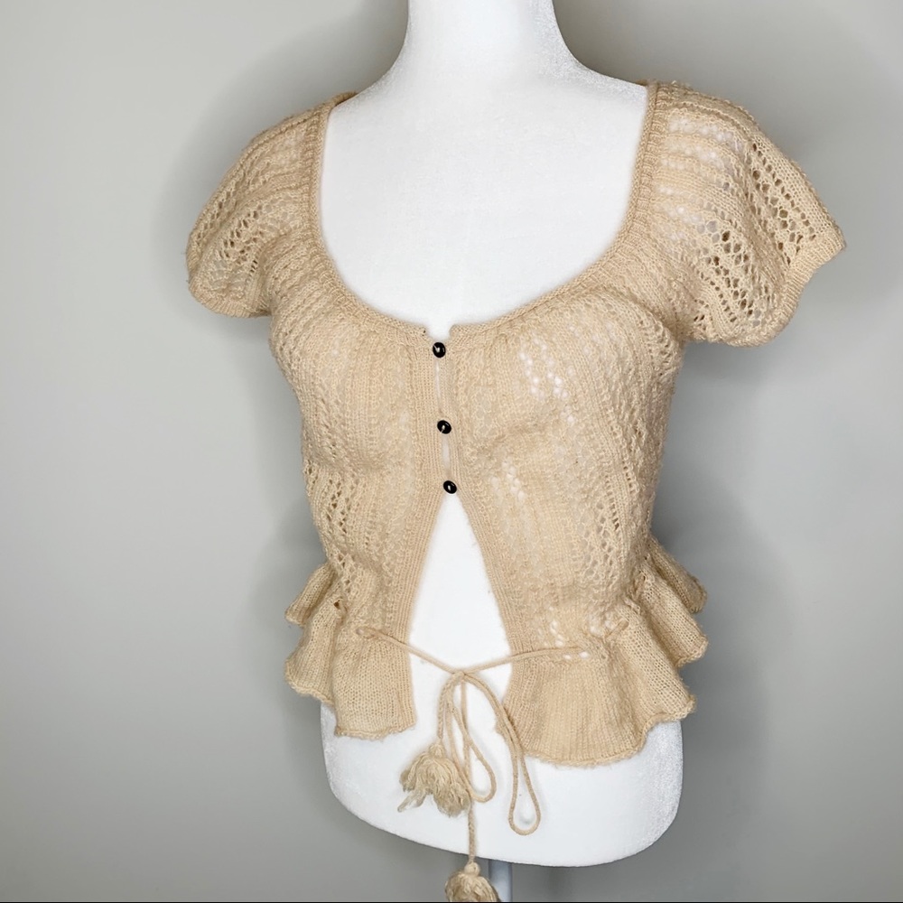 Free People Wool Blend Tan Knit Cardigan Sweater S